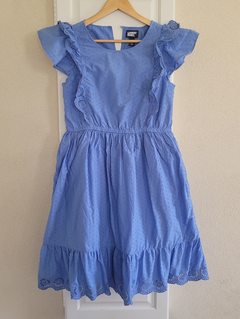 Lands' End Blue Ruffle Eyelet Dress Size XL 14-16
